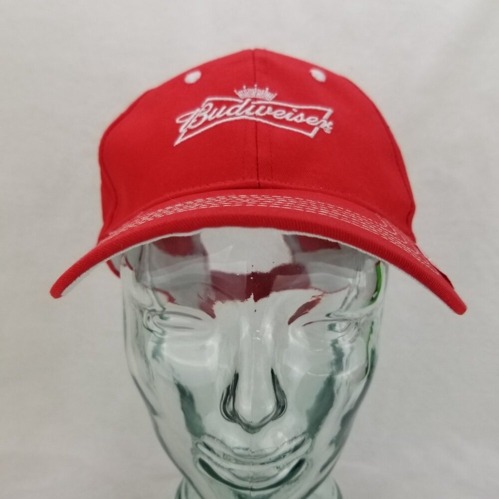 ✅Budweiser Bud Cap Red Embroidered Adj. Hook & Loop Baseball Hat Lot Of 2 OSFA - Picture 7 of 16